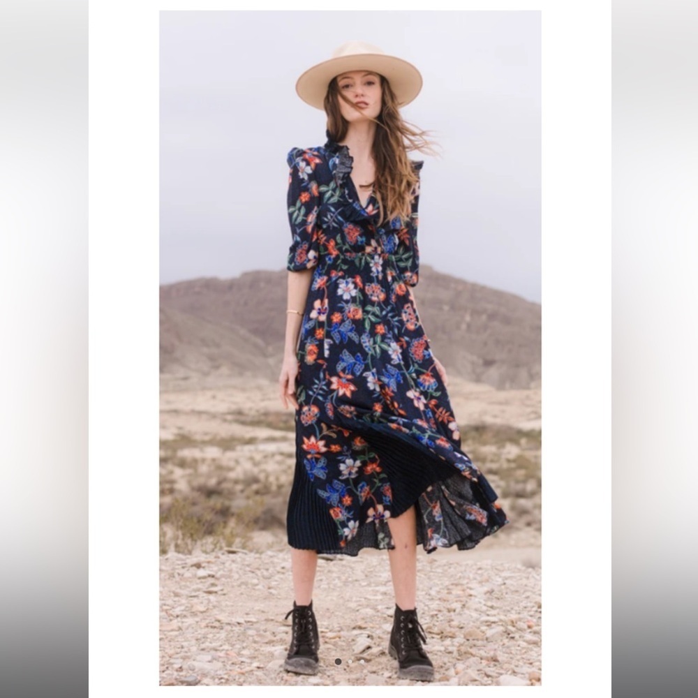 HUNTER BELL Florence Dress in Black Multicolor Floral Maxi Dress - Picture 4 of 6